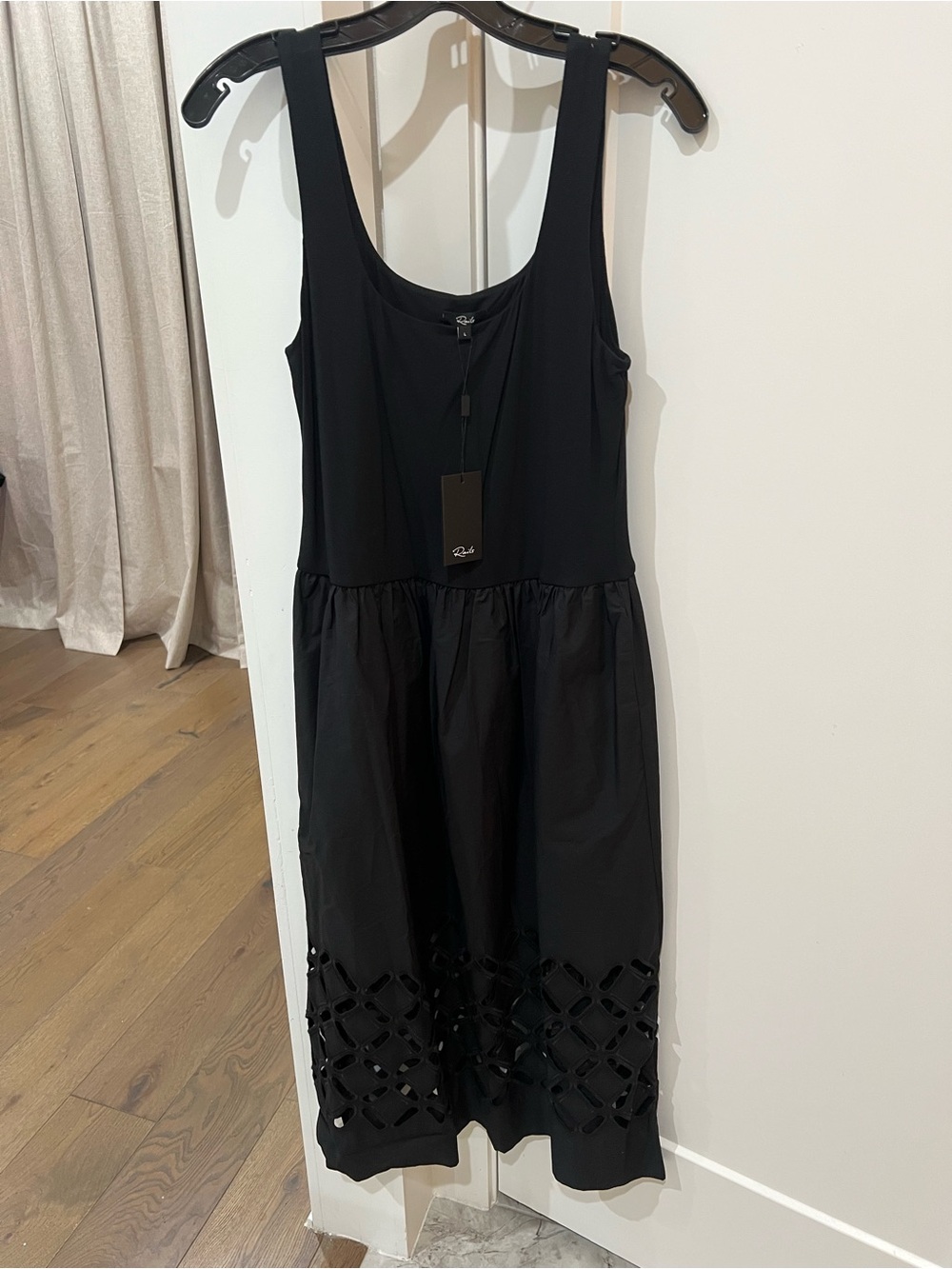 Rails Black Sleeveless Midi Dress with Cutout Lattice Hem